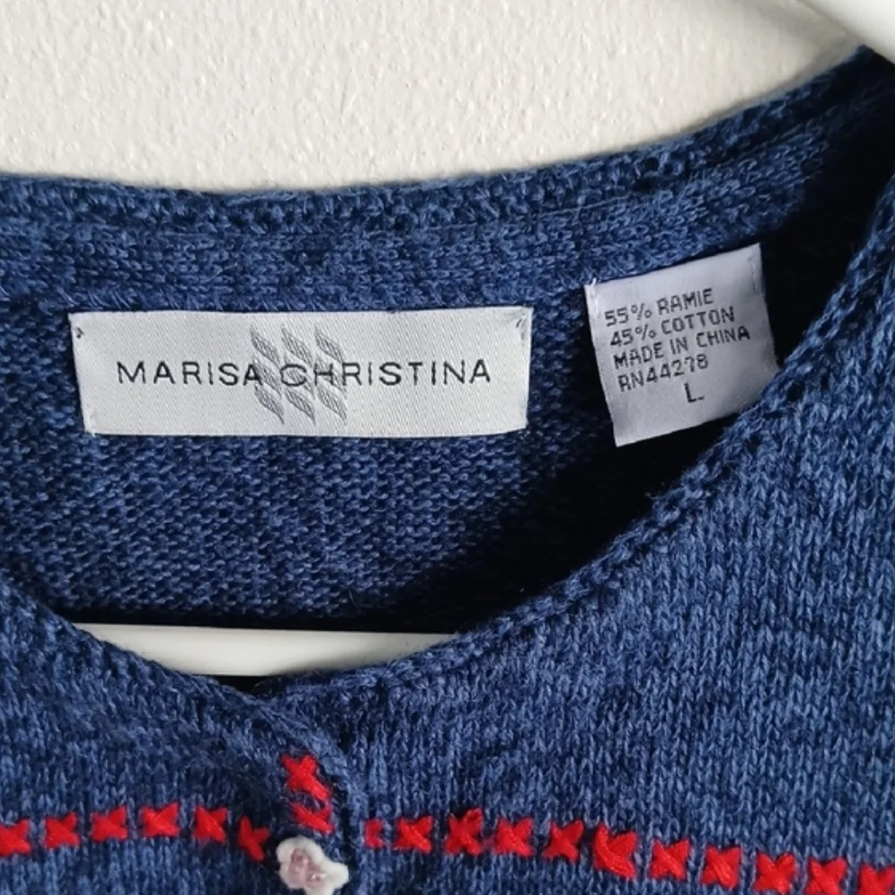 Vintage Marisa Christina Navy Blue Knit Embroided Calendar Vest Size Large - Picture 2 of 5